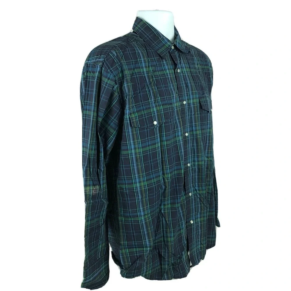 Wrangler‎ Western Shirt Men's Large Pearl Snaps Cowboy Rodeo Farm Ranch Blue L/S